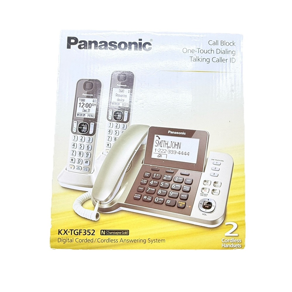 Y2K Lite Gold Cordless Phone Landline Retro PANASONIC KX-TGF350N DECT 6.0
